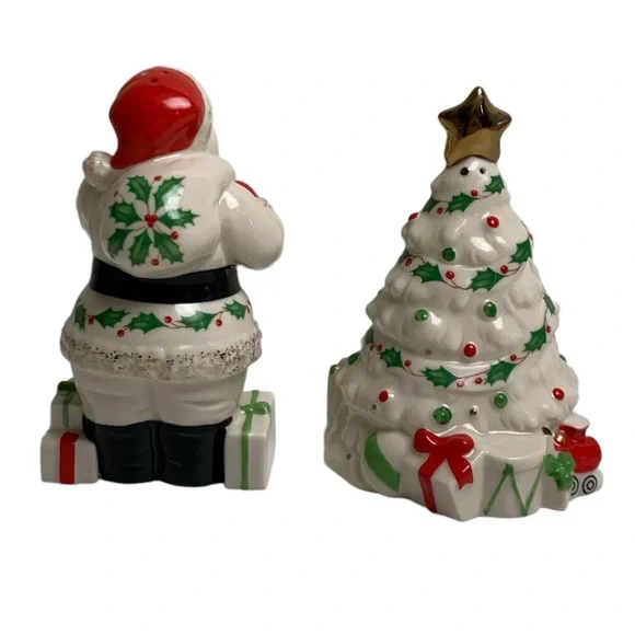 Vintage Lenox Christmas Tree Santa Claus Salt And Pepper Shakers Holiday Table - Picture 4 of 12